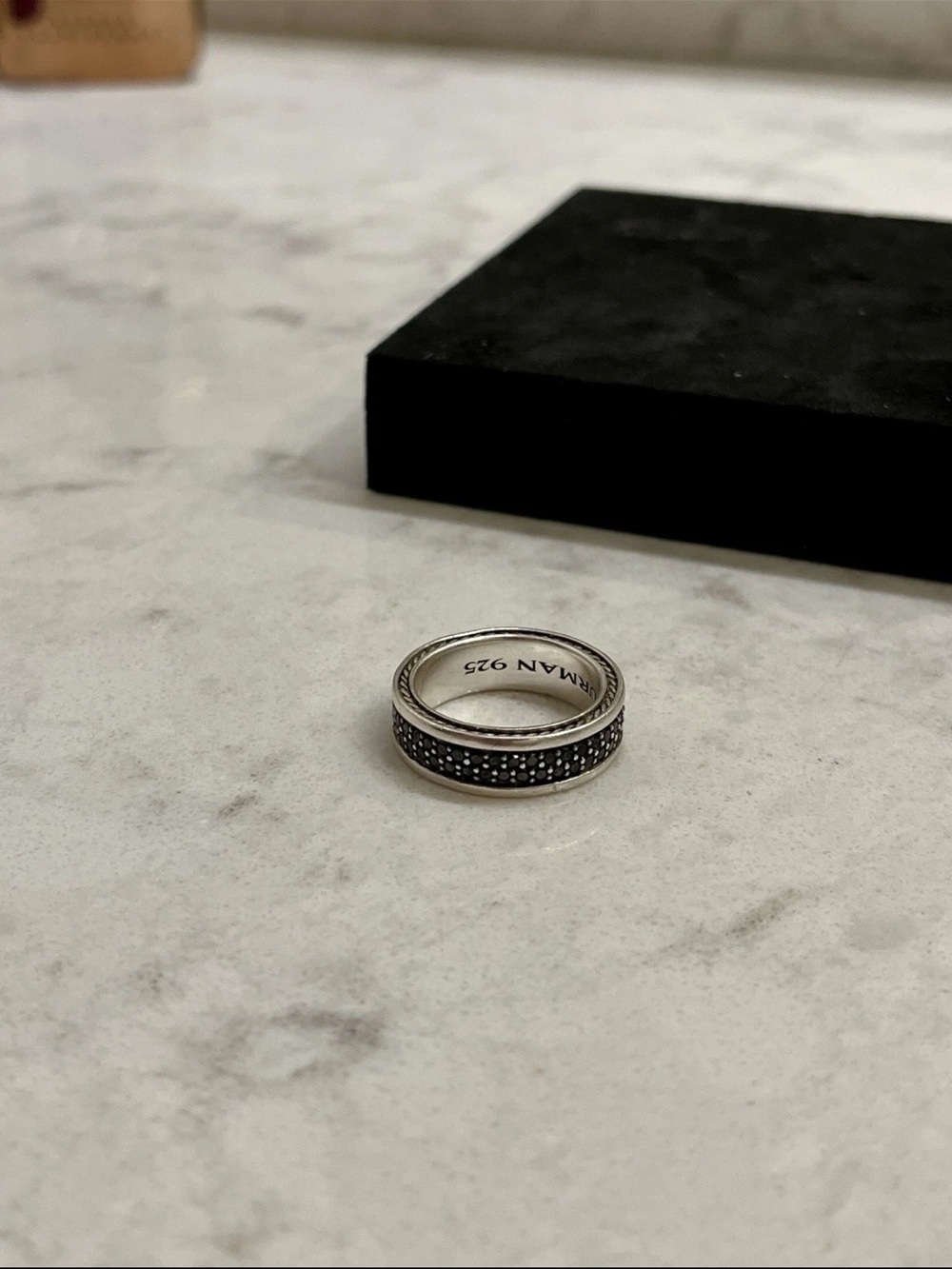 David Yurman Sterling Silver Ring with Black Pavé Center
